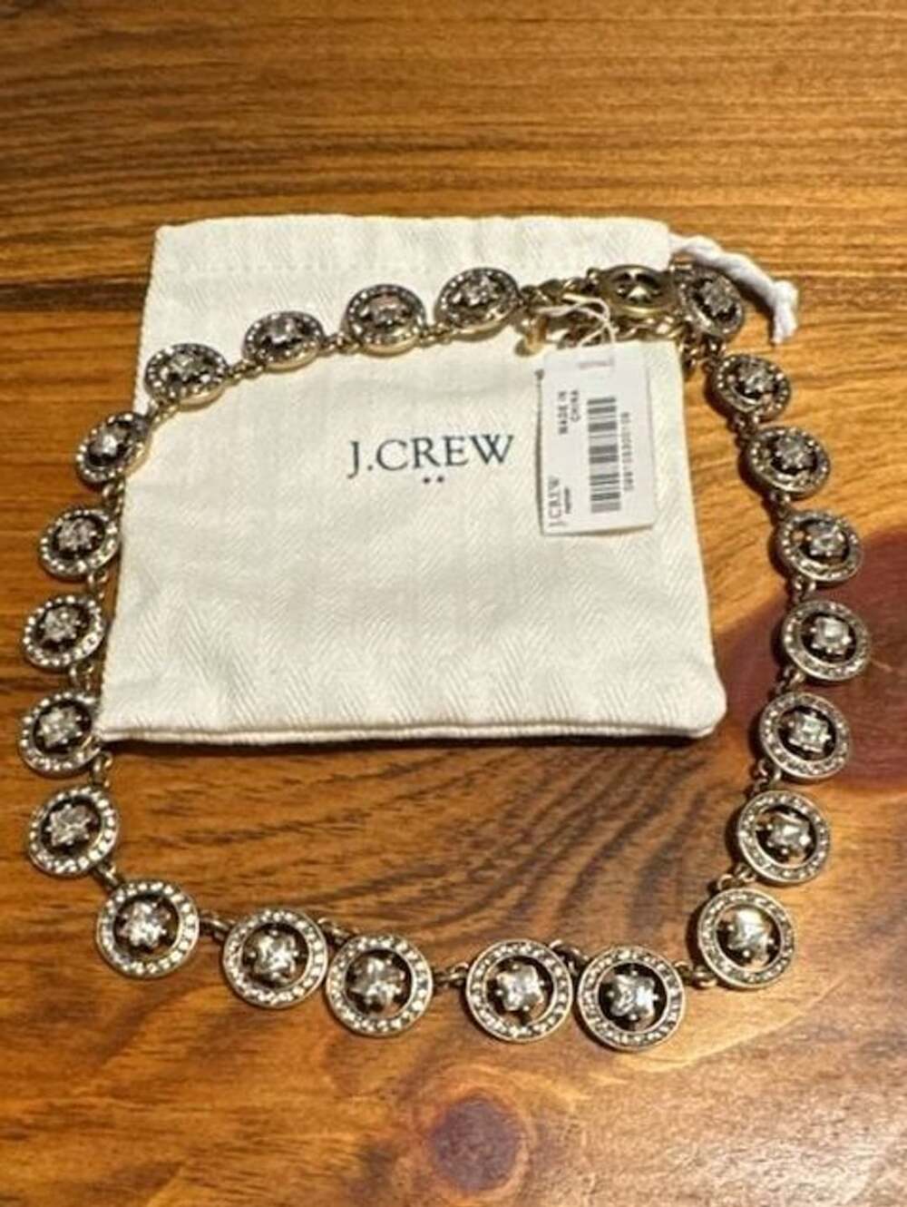 J. Crew Factory Gold Tone Clear Crystal Rhinestone Geometric Halo Link Necklace